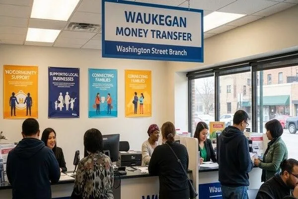 Waukegan Washington St money transfer staff helping customers