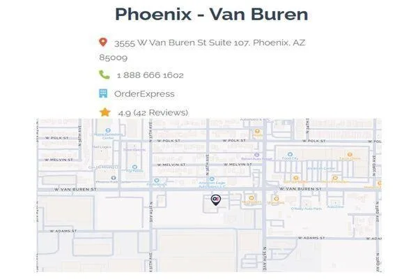 Mapa que muestra la ubicación de Order Express Phoenix Van Buren 
