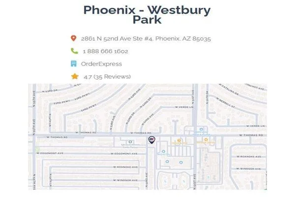 Order Express Phoenix Westbury Park location map and address

