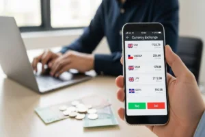 Tasas de cambio de divisas móviles mostradas a los consumidores