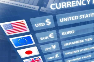 Interfaz de cambio de divisas con divisas y banderas globales