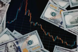 Tendencias de cambio de divisas mostradas con gráfico del mercado del dólar estadounidense
