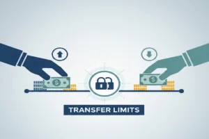 Illustration showing Money Transfer limits with hands exchanging cash.