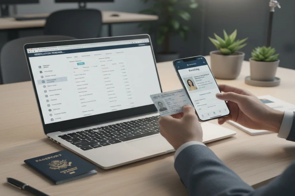 Money Transfer verification using laptop, smartphone, and ID card