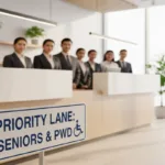 Priority lane for seniors and PWD at Money Transfer center.