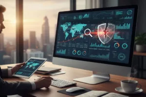 Secure Money Transfer Analytics Displayed On Office Computer