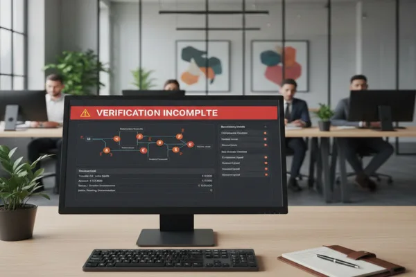 Office team reviewing Money Transfer verification incomplete on screen