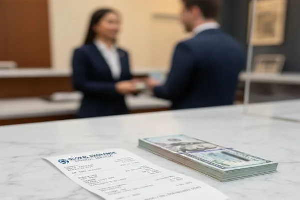 Currency Exchange receipt and cash at service counter