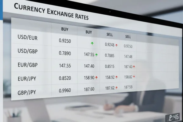 Currency Exchange display with real time international exchange rates
