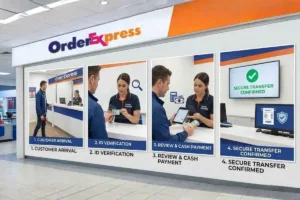Cliente que paga en efectivo por transferencia de dinero