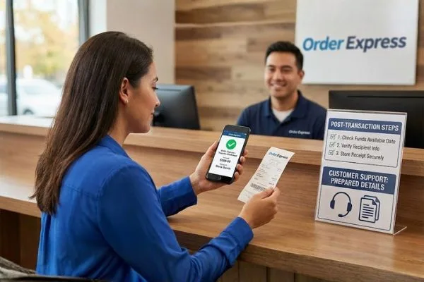 Customer verifying Money Transfer at Order Express