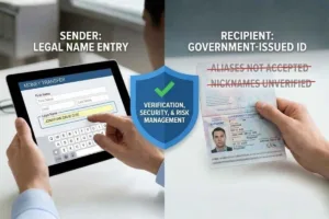 Verificación del nombre legal durante la entrada de transferencia de dinero