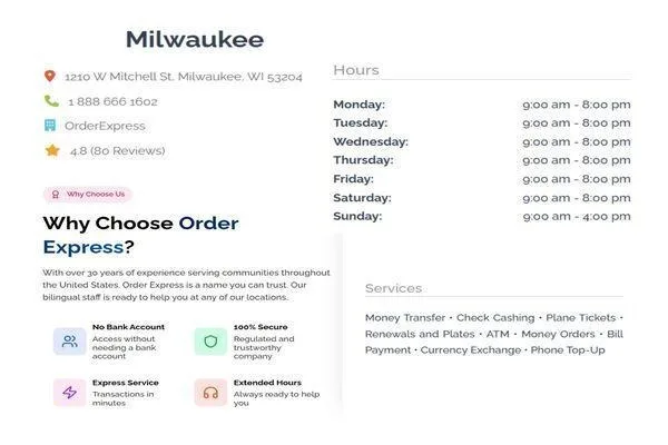 La ubicación de Milwaukee apoya a los clientes con un cambio de divisas conveniente