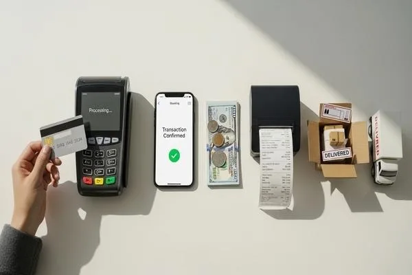 Payment steps showing confirmed transaction and exchanged money