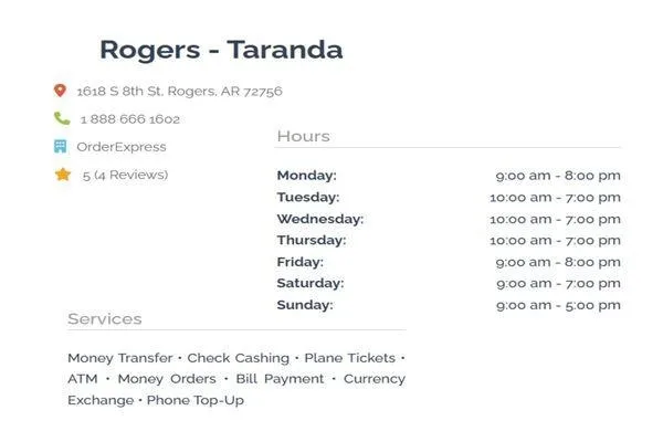 Order Express Rogers Taranda location details, services and hours