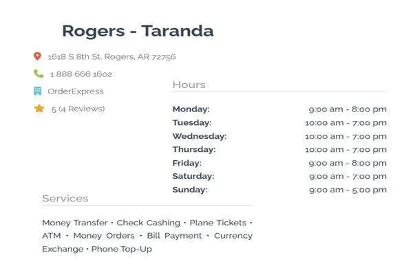 Detalles, servicios y horarios de la ubicación de Order Express en Rogers Taranda
