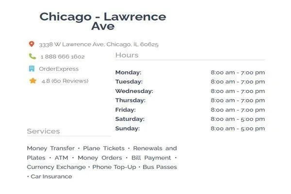 Order Express Chicago Lawrence location details and services
