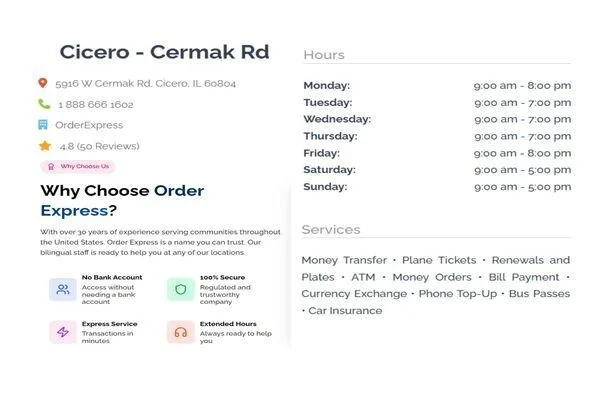 Order Express Cicero Cermak Rd location details and services