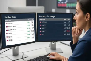 Tasas de cambio de divisas comparadas con las tasas estándar
