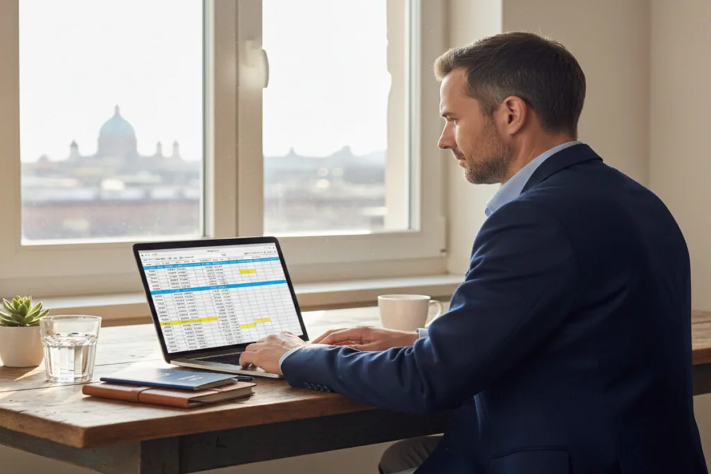 Businessman analyzing Currency Exchange data on computer