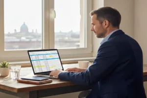 Businessman analyzing Currency Exchange data on computer