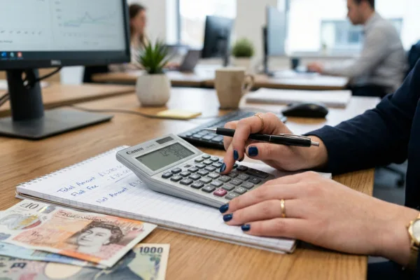 Cálculo de las tarifas de cambio de divisas con calculadora y notas
