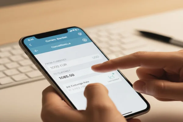 Person using mobile Currency Exchange app to convert euro amount.
