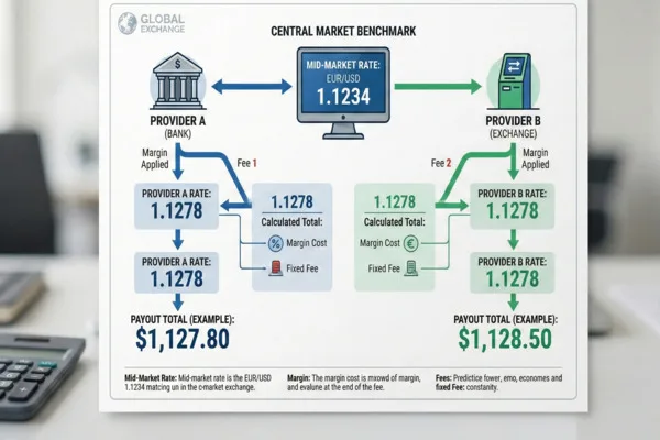 Currency Exchange margin and fee breakdown comparison chart
