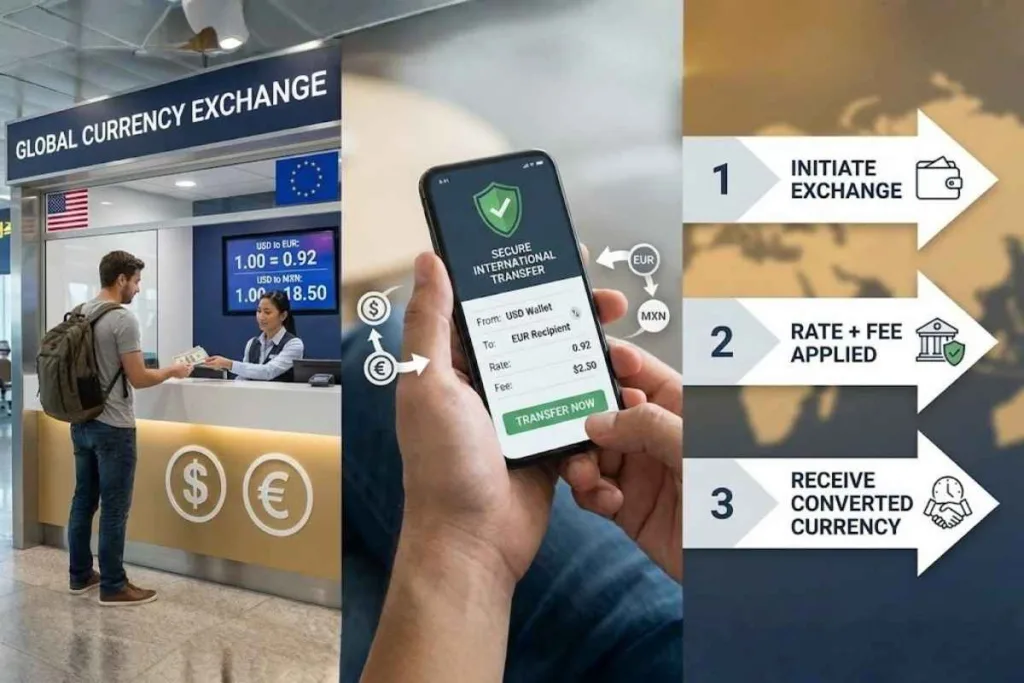 Proceso de cambio de moneda: conversión de dinero
