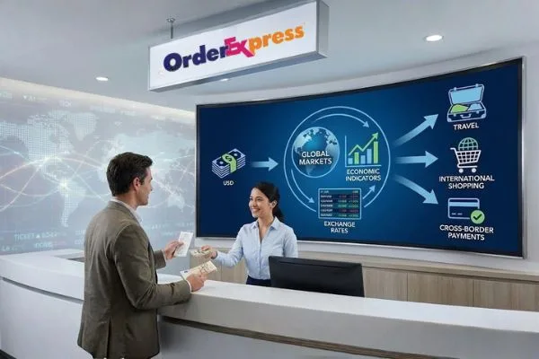 Currency exchange process at retail service counter