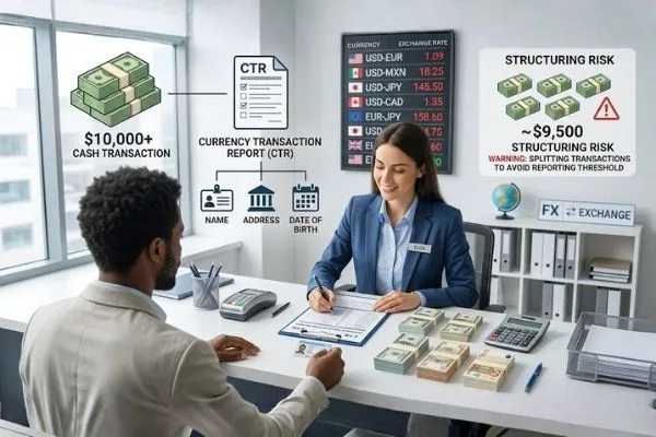 Discussing Currency Exchange Limit reporting at exchange office
