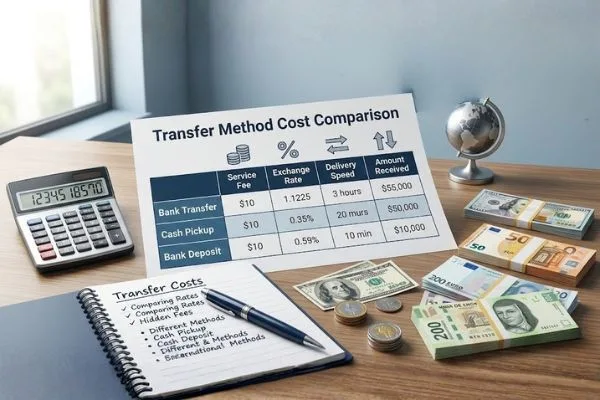 Money Transfer method comparison cost table