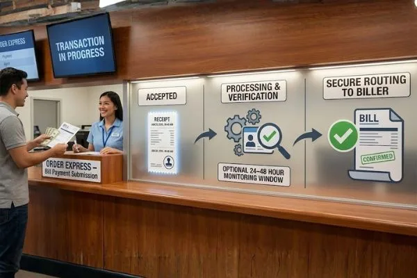 Money Transfer processing steps at payment counter