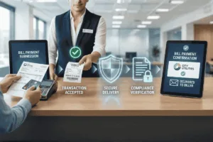 El recibo de transferencia de dinero confirma el momento del pago de la factura