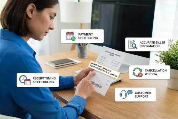 Money Transfer receipt review before bill payment