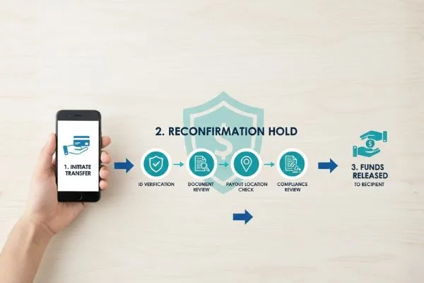 Flujo de trabajo de verificación de retención de reconfirmación de transferencia de dinero