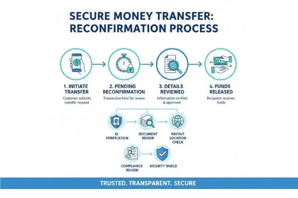 Infografía del proceso de reconfirmación segura de transferencias de dinero