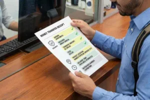 Revisar los detalles del recibo de transferencia de dinero en el mostrador