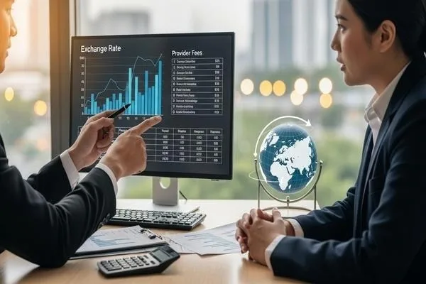 Currency exchange pricing breakdown with provider fees