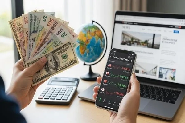 Tracking currency exchange rate movements affecting received amount