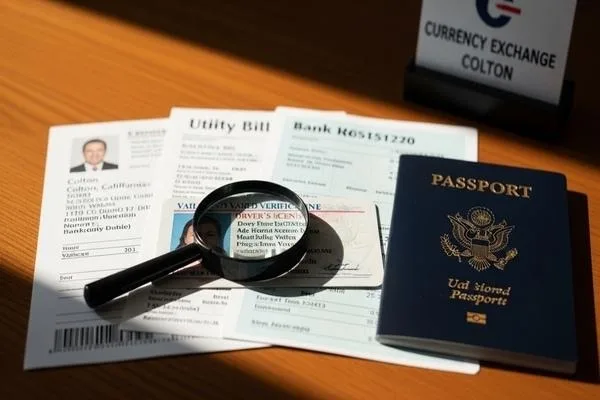 Required identification documents for currency exchange in Colton
