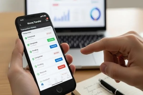 Customer tracking and managing money transfer transaction status