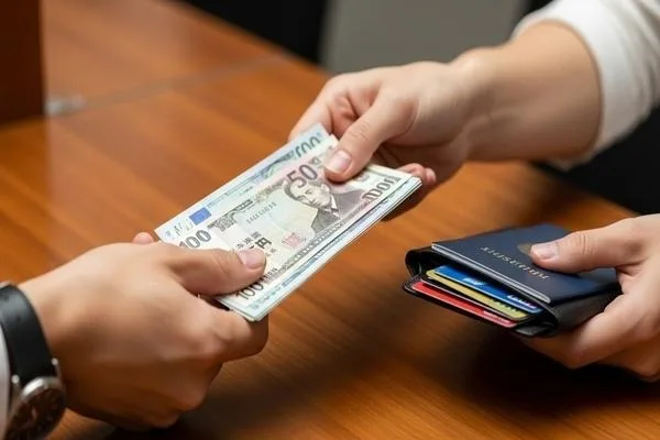 Traveler exchanging currency early for confident international travel