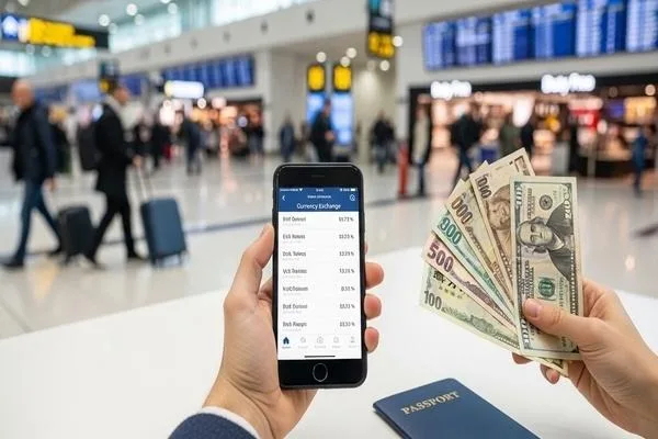 Traveler relying on currency exchange during trip