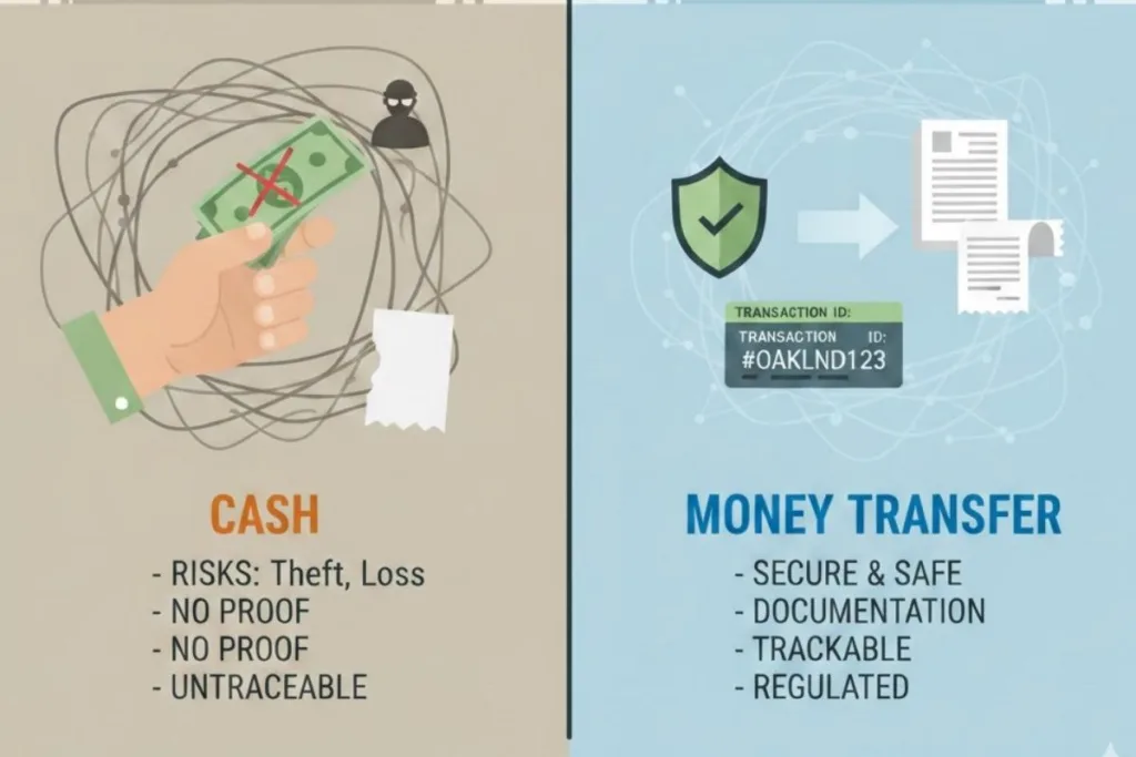 Gráfico comparativo de seguridad entre efectivo y transferencias de dinero