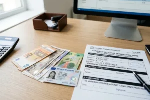 Currency Exchange transaction form with ID and euros