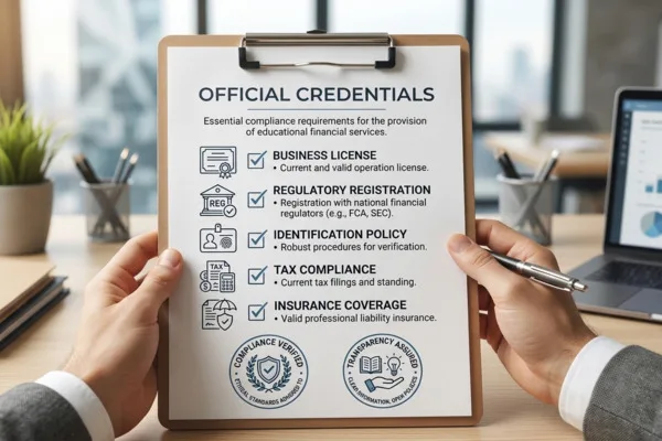 Lista de verificación de credenciales oficiales de la casa de cambio en el portapapeles de la oficina
