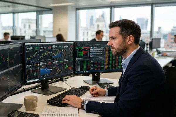 Financial analyst monitoring live Currency Exchange rates