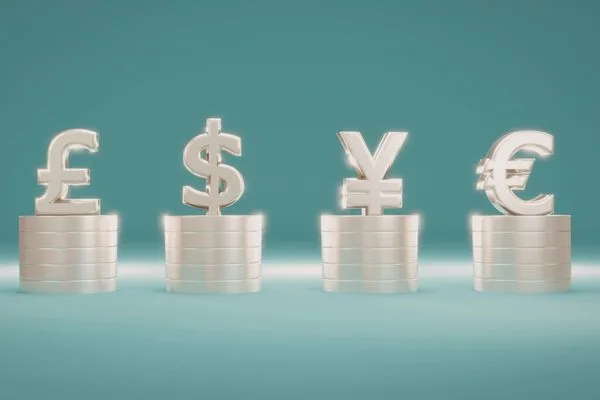 Global Currency Exchange Symbols On Stacked Coins Illustration