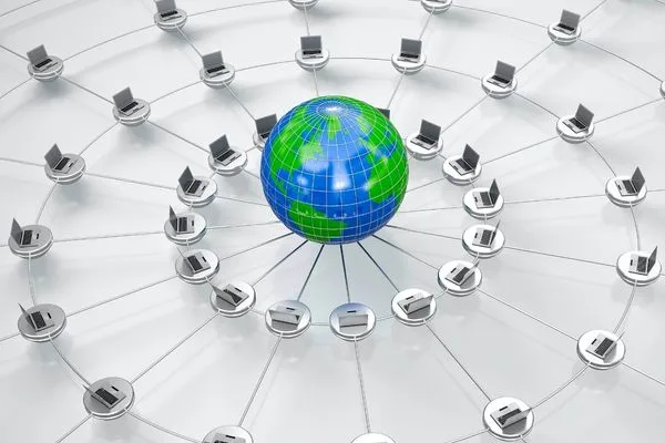 Concepto de cambio de divisas que muestra una red financiera digital global
